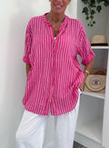 Cotton Stripe Oversized Shirt - Pink/White