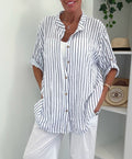 Cotton Stripe Oversized Shirt - White/Black