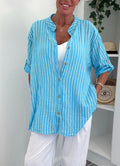 Cotton Stripe Oversized Shirt - Blue/White