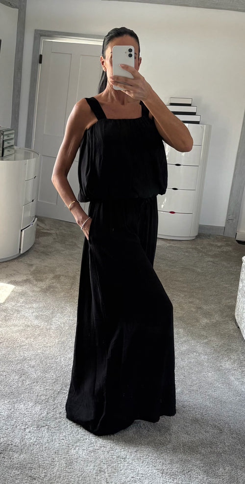 Bubble Hem Palazzo Co-Ord - Black