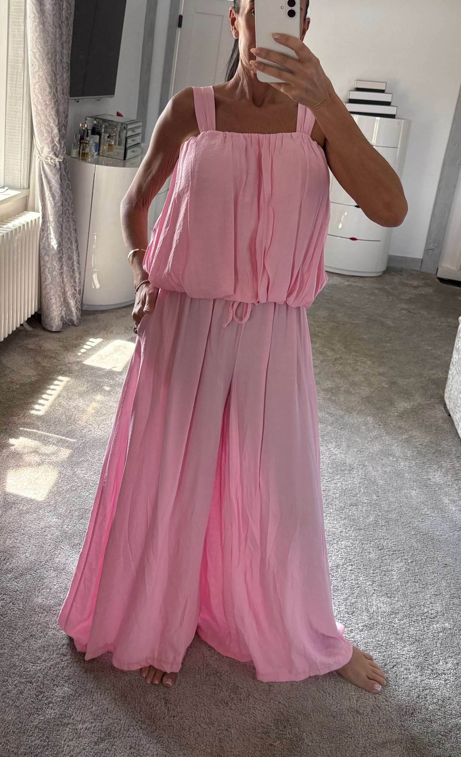 Bubble Hem Palazzo Co-Ord - Pink