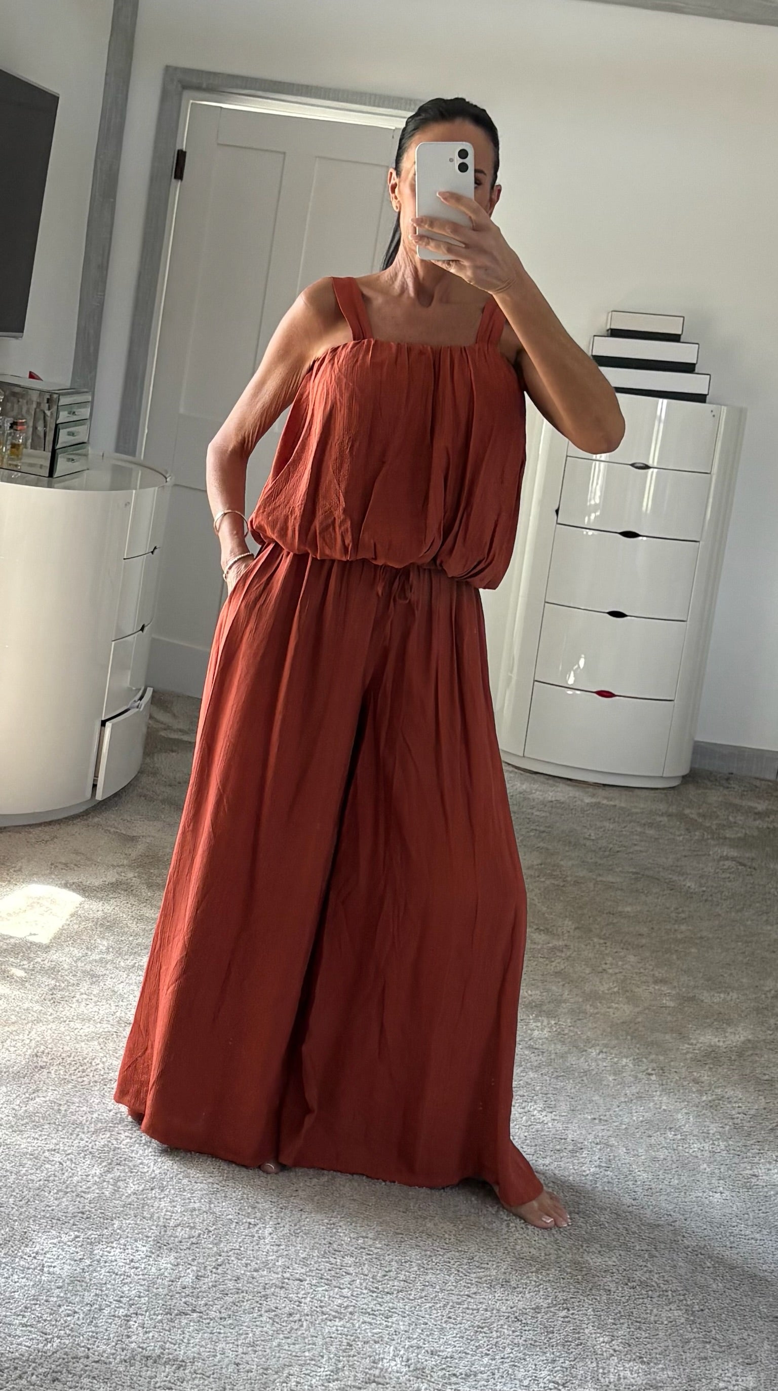 Bubble Hem Palazzo Co-Ord - Rust