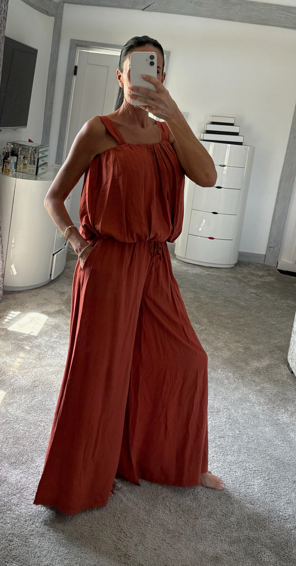 Bubble Hem Palazzo Co-Ord - Rust