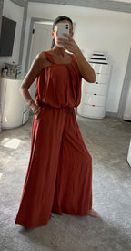 Bubble Hem Palazzo Co-Ord - Rust