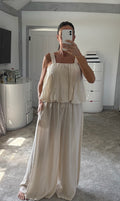 Bubble Hem Palazzo Co-Ord - Cream