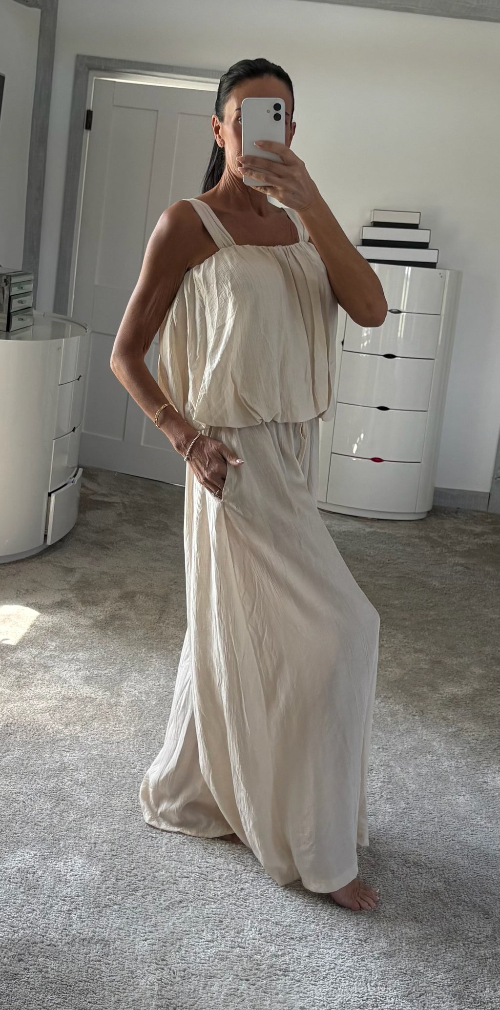 Bubble Hem Palazzo Co-Ord - Cream