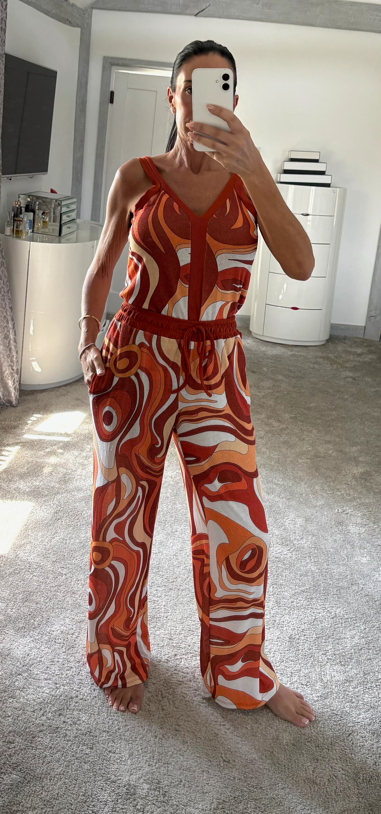 Lures Swirl Print Stretch Co-Ord - Orange