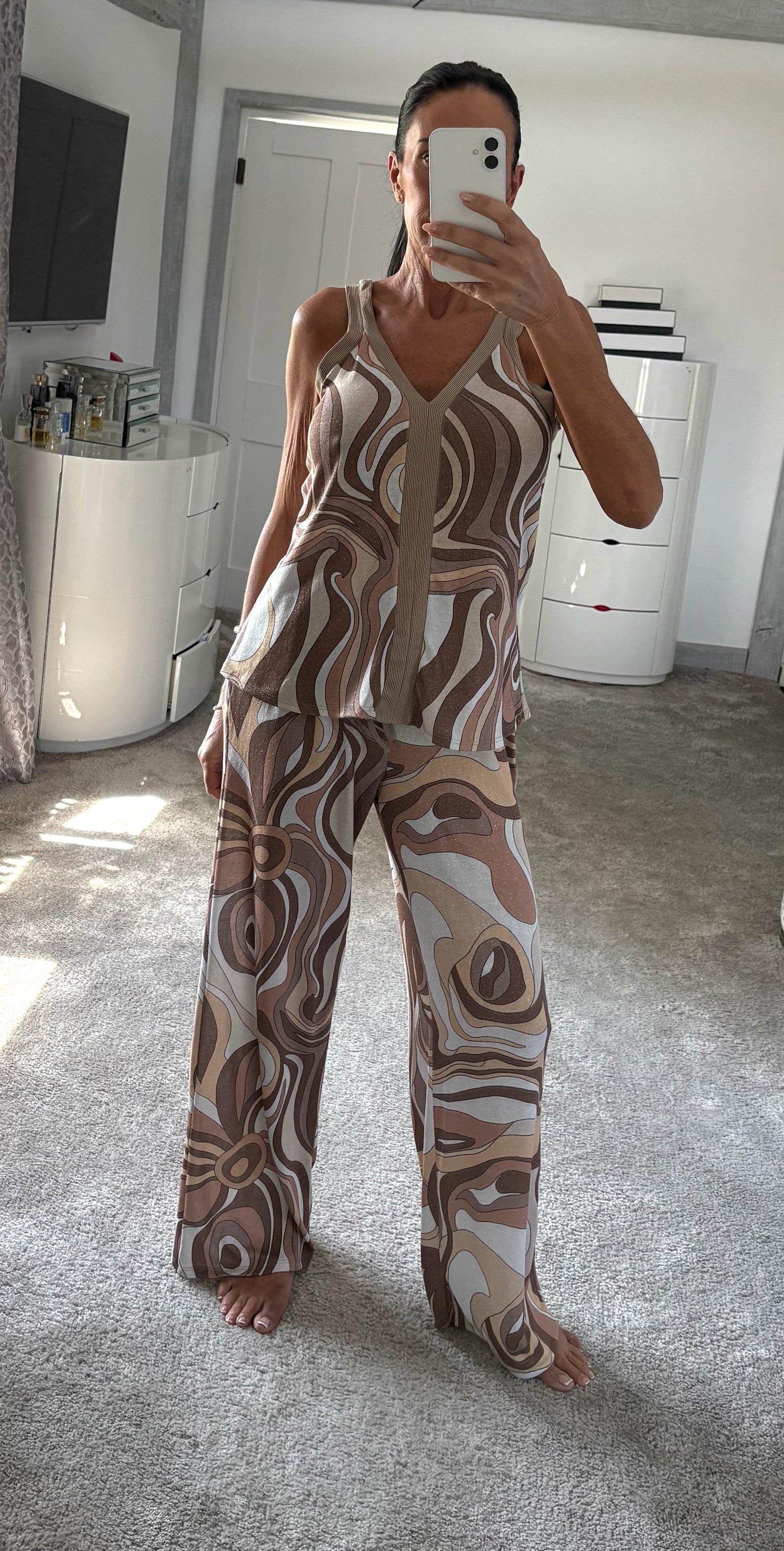Lures Swirl Print Stretch Co-Ord - Beige