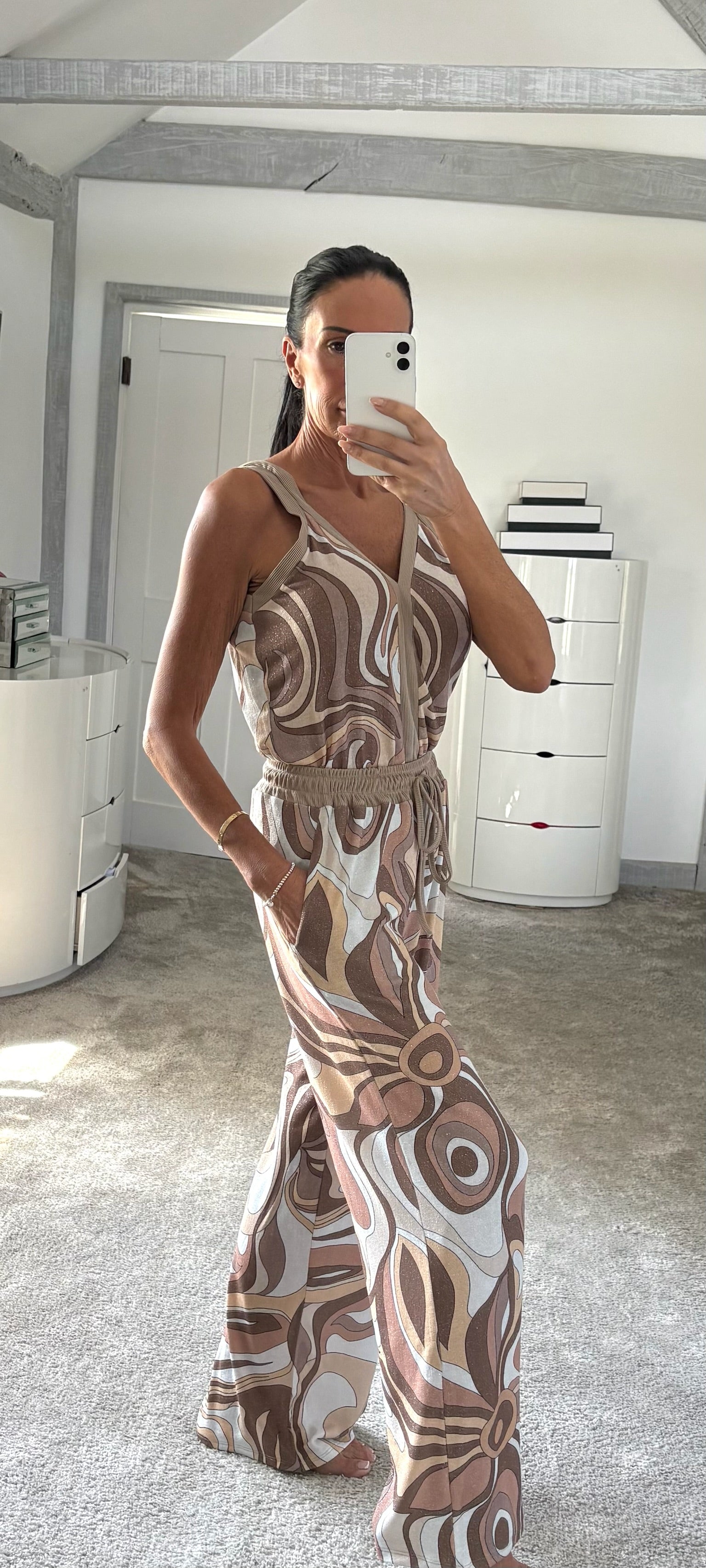 Lures Swirl Print Stretch Co-Ord - Beige