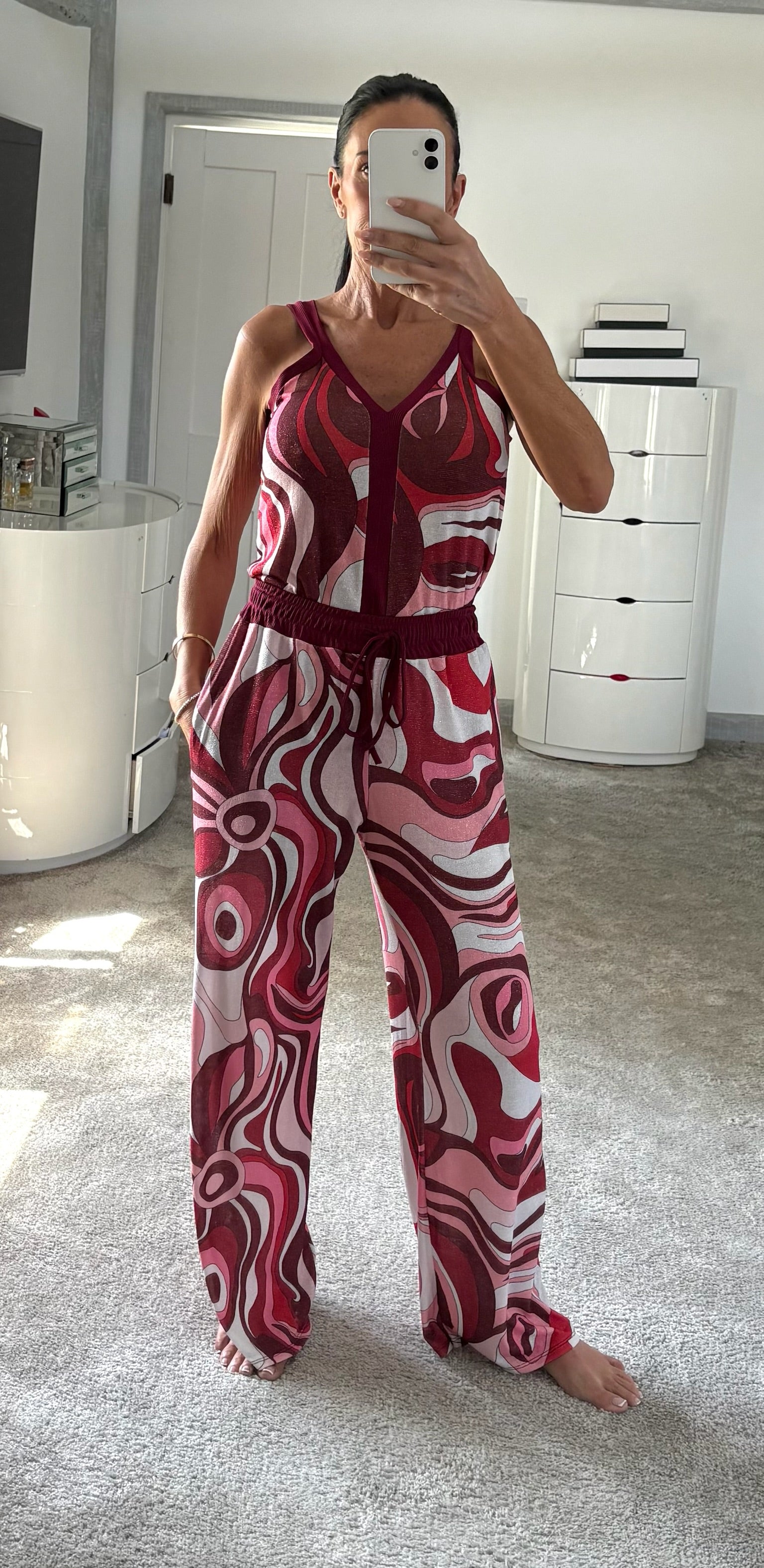 Lures Swirl Print Stretch Co-Ord - Burgundy
