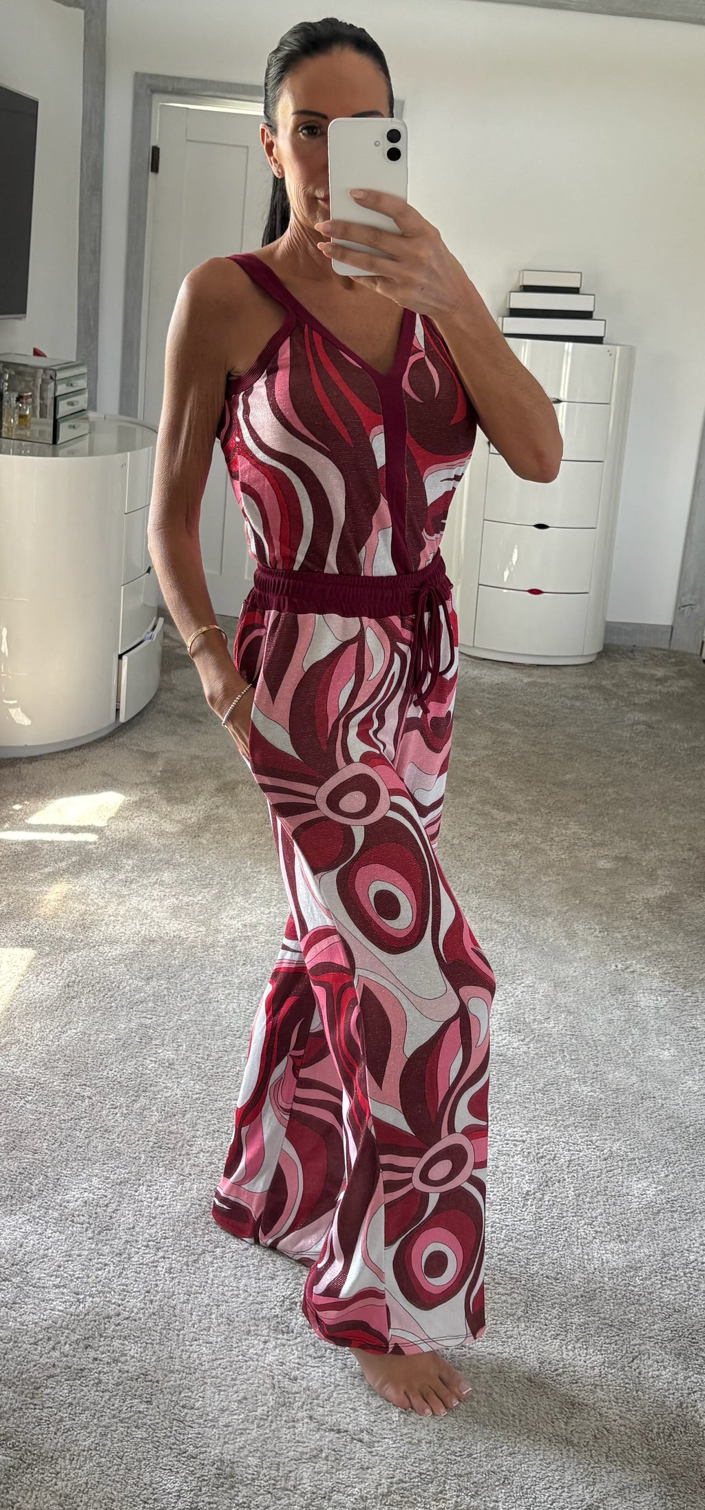 Lures Swirl Print Stretch Co-Ord - Burgundy