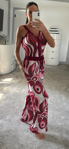 Lures Swirl Print Stretch Co-Ord - Burgundy