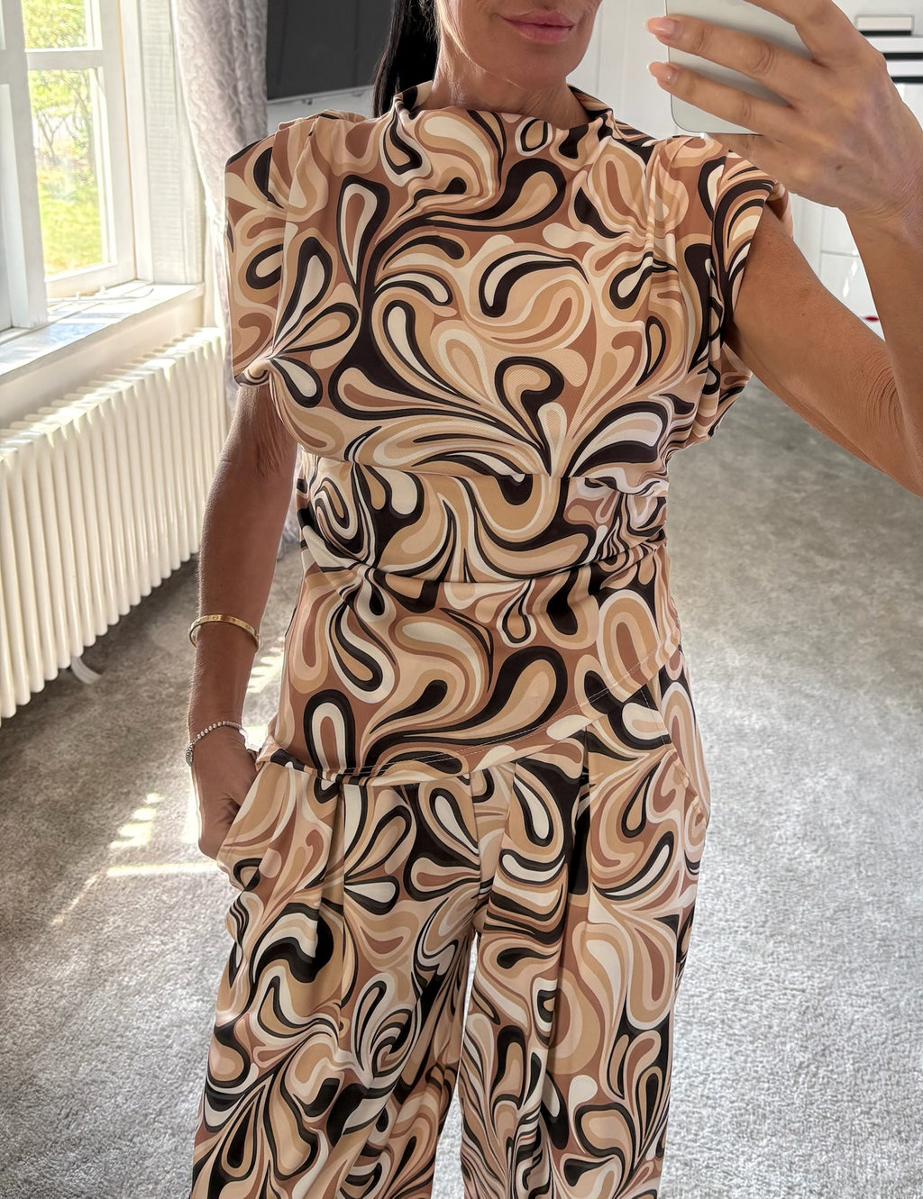 Swirl Print Stretch Co-Ord - Beige