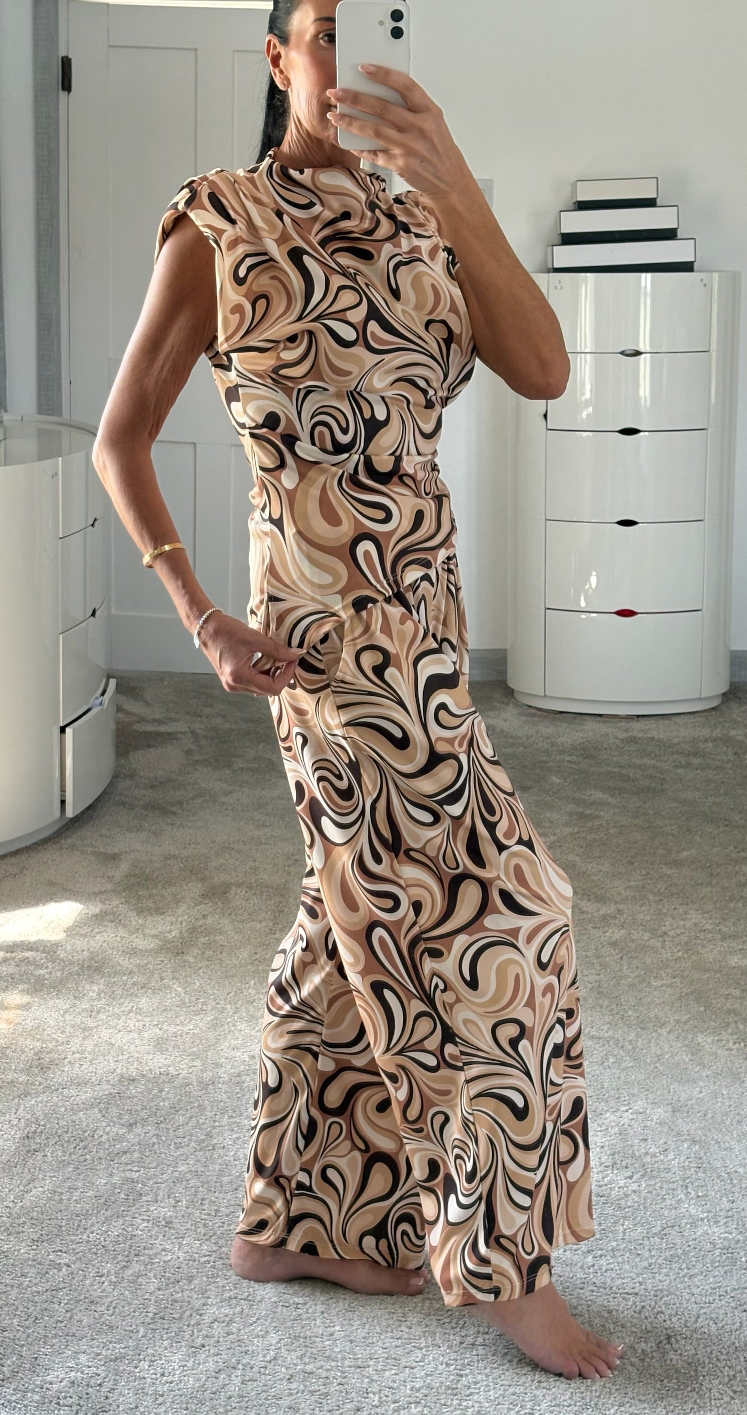 Swirl Print Stretch Co-Ord - Beige