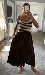 Stripe Knit Bodice Maxi Dress - Brown