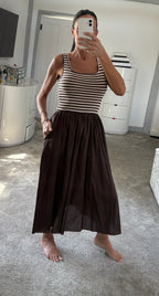 Stripe Knit Bodice Maxi Dress - Brown