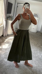 Stripe Knit Bodice Maxi Dress - Khaki