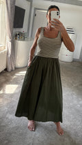Stripe Knit Bodice Maxi Dress - Khaki