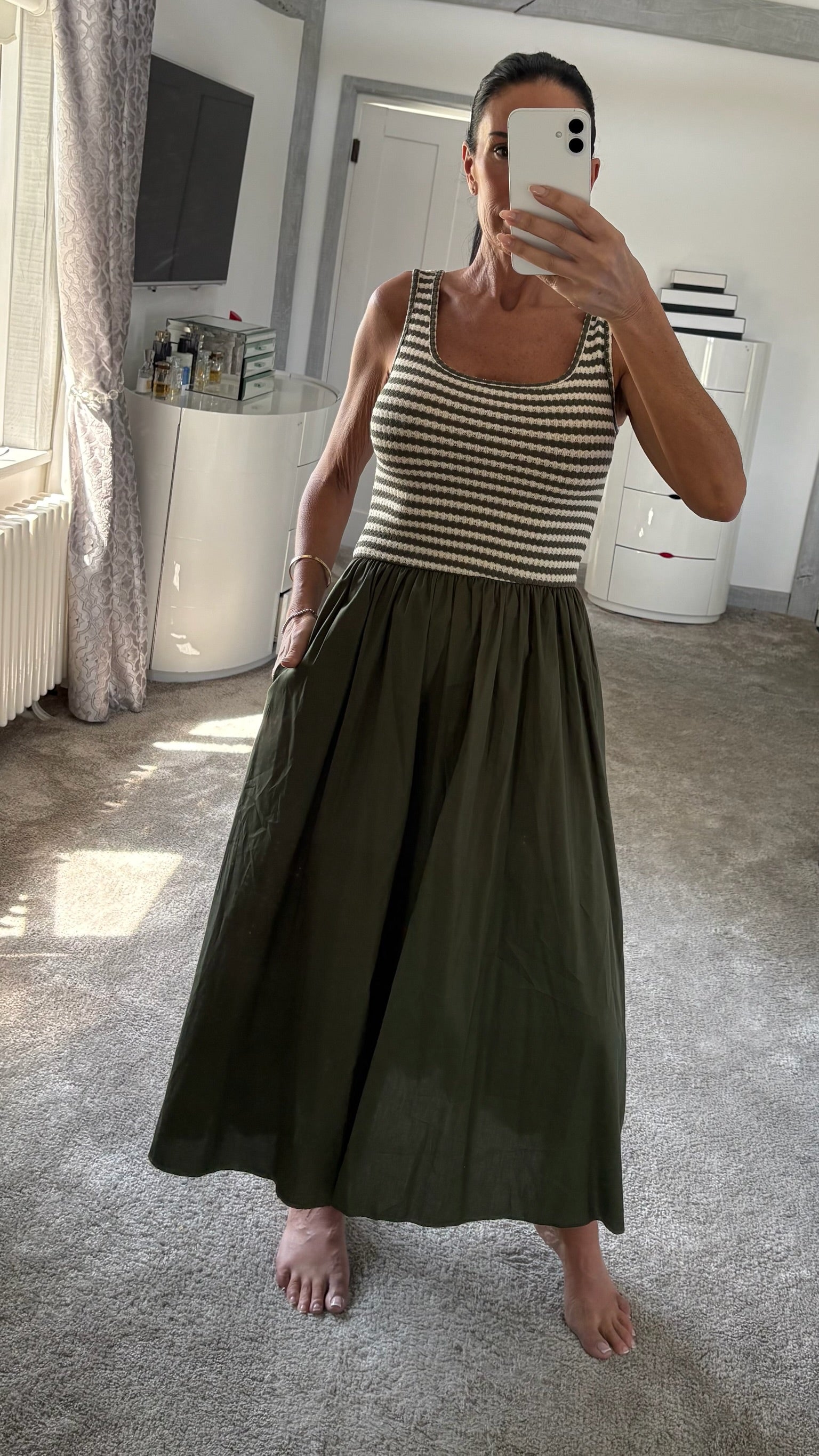 Stripe Knit Bodice Maxi Dress - Khaki