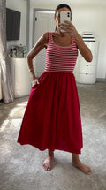 Stripe Knit Bodice Maxi Dress - Red