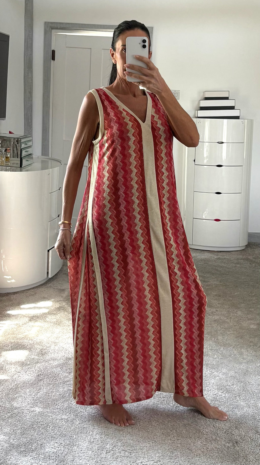 Shimmer Side Detail Stretch Maxi Dress - Red
