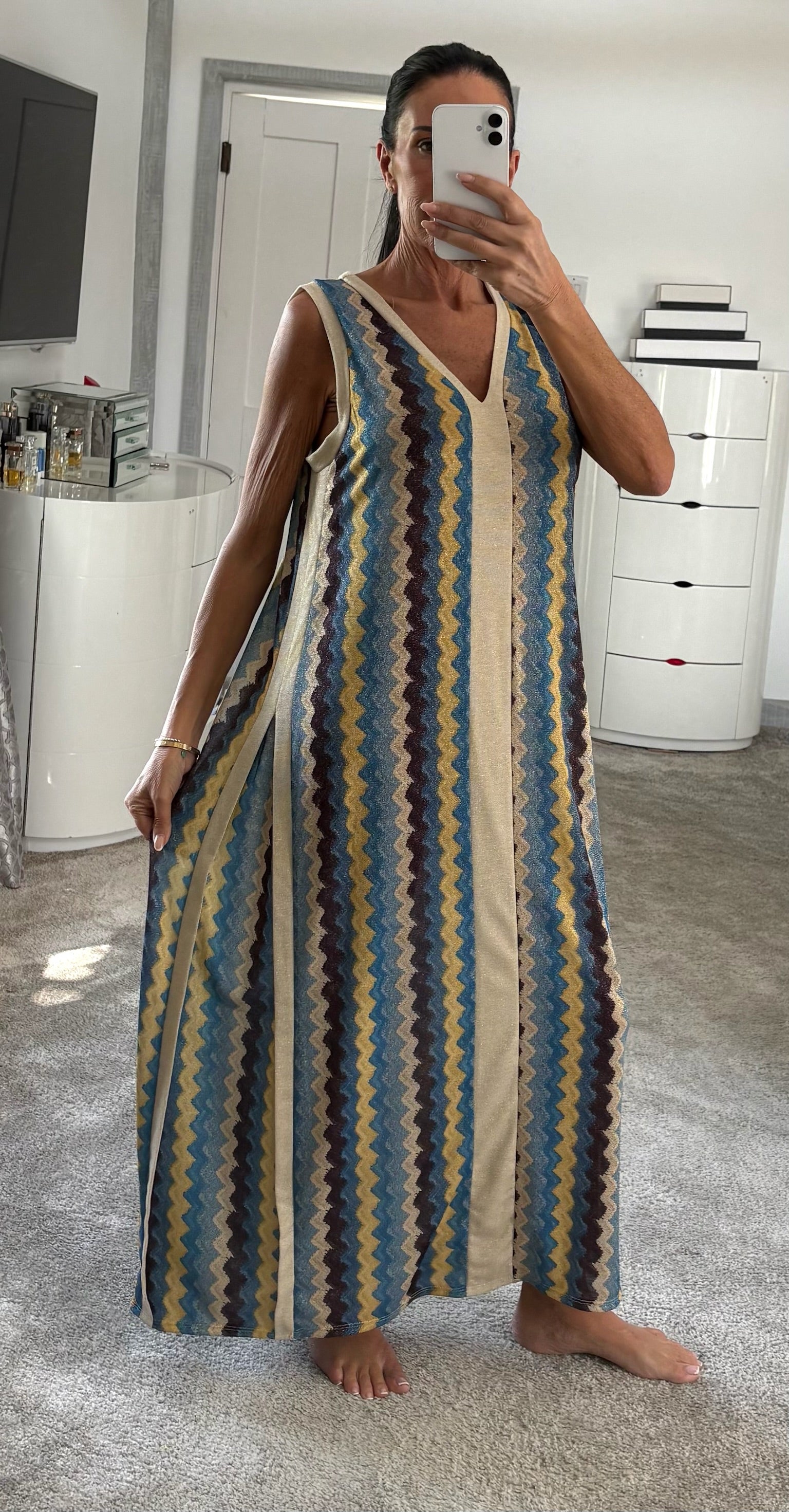 Shimmer Side Detail Stretch Maxi Dress - Blue
