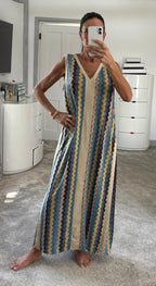 Shimmer Side Detail Stretch Maxi Dress - Blue