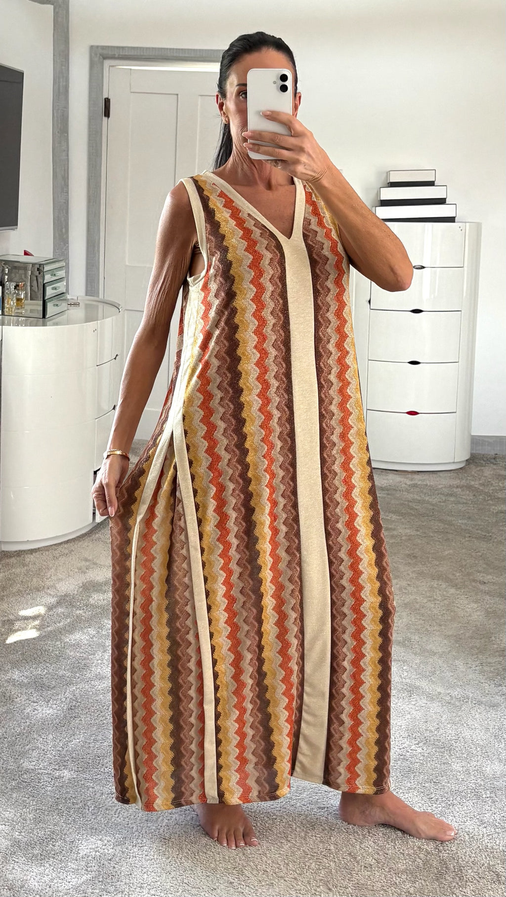 Shimmer Side Detail Stretch Maxi Dress - Brown