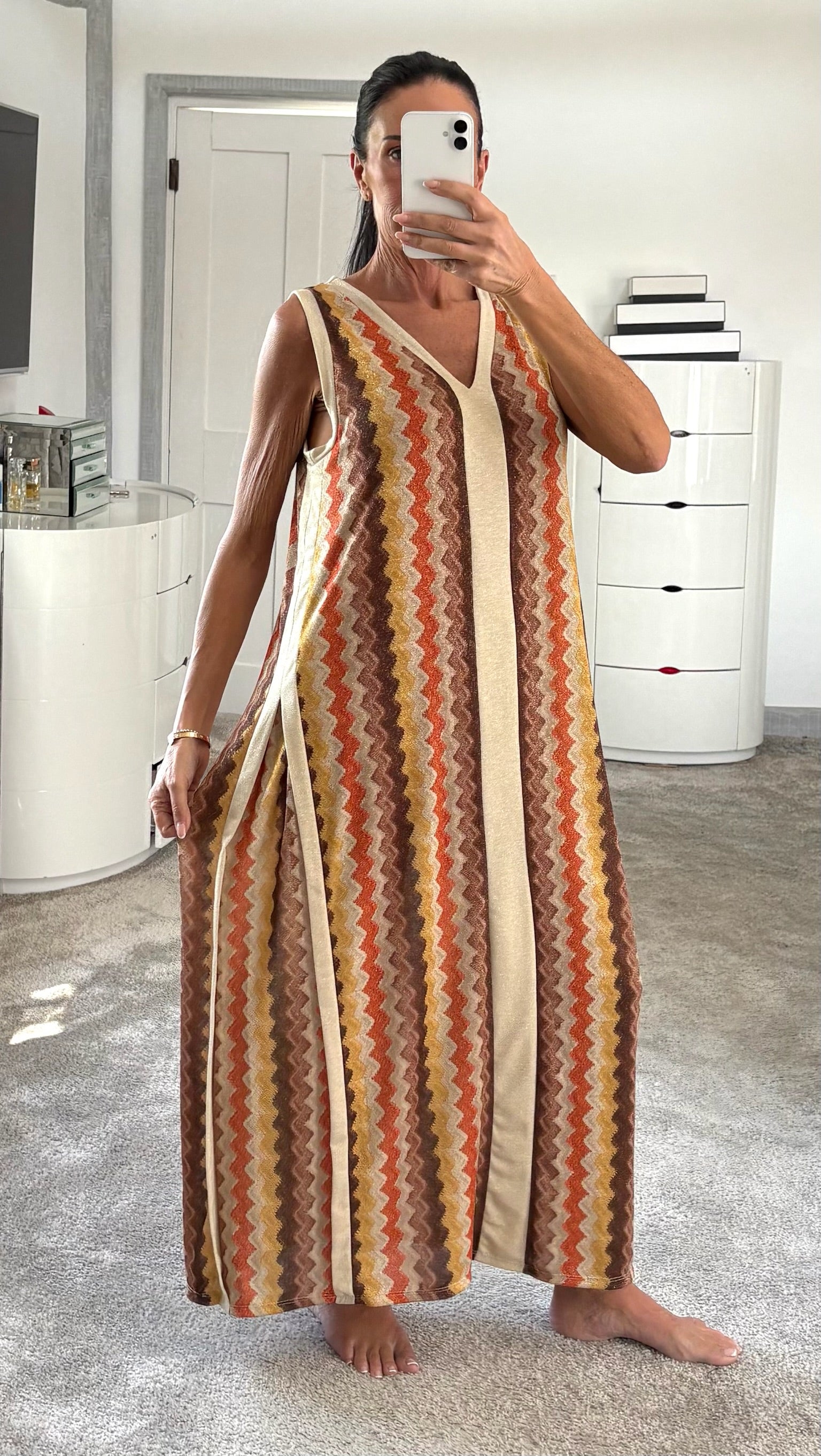 Shimmer Side Detail Stretch Maxi Dress - Brown