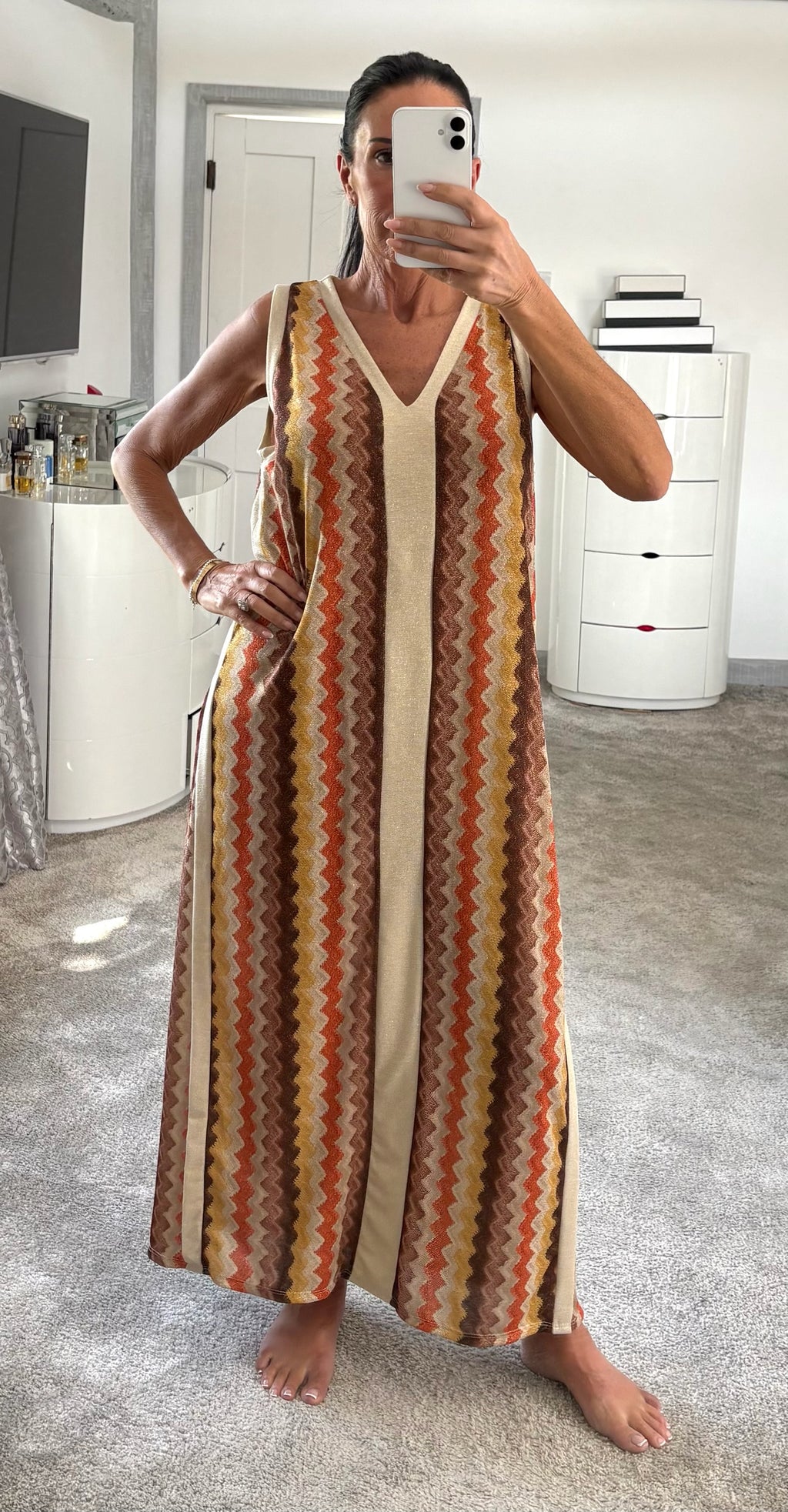 Shimmer Side Detail Stretch Maxi Dress - Brown