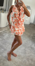 Toile Tie Front Cheesecloth Playsuit - Orange