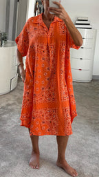 Bandana Cheesecloth Shirt Dress - Orange