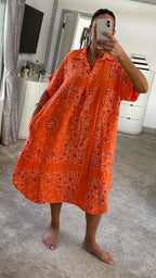 Bandana Cheesecloth Shirt Dress - Orange