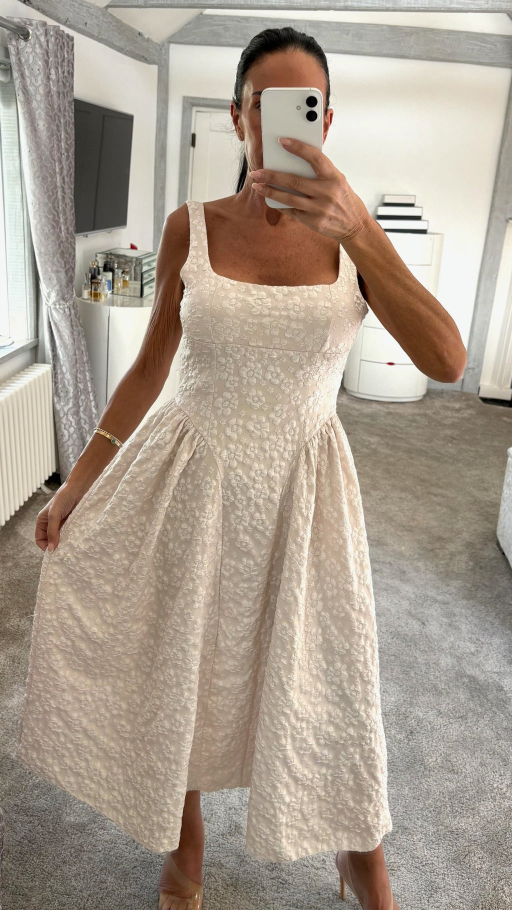 Sienna Embossed Backless Dress - Cream