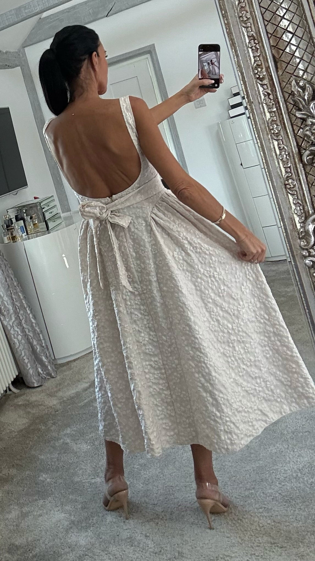 Sienna Embossed Backless Dress - Cream