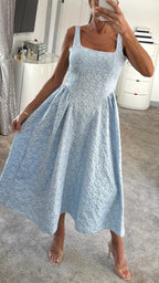 Sienna Embossed Backless Dress - Blue