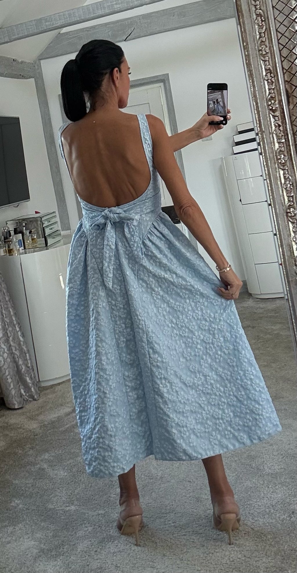 Sienna Embossed Backless Dress - Blue