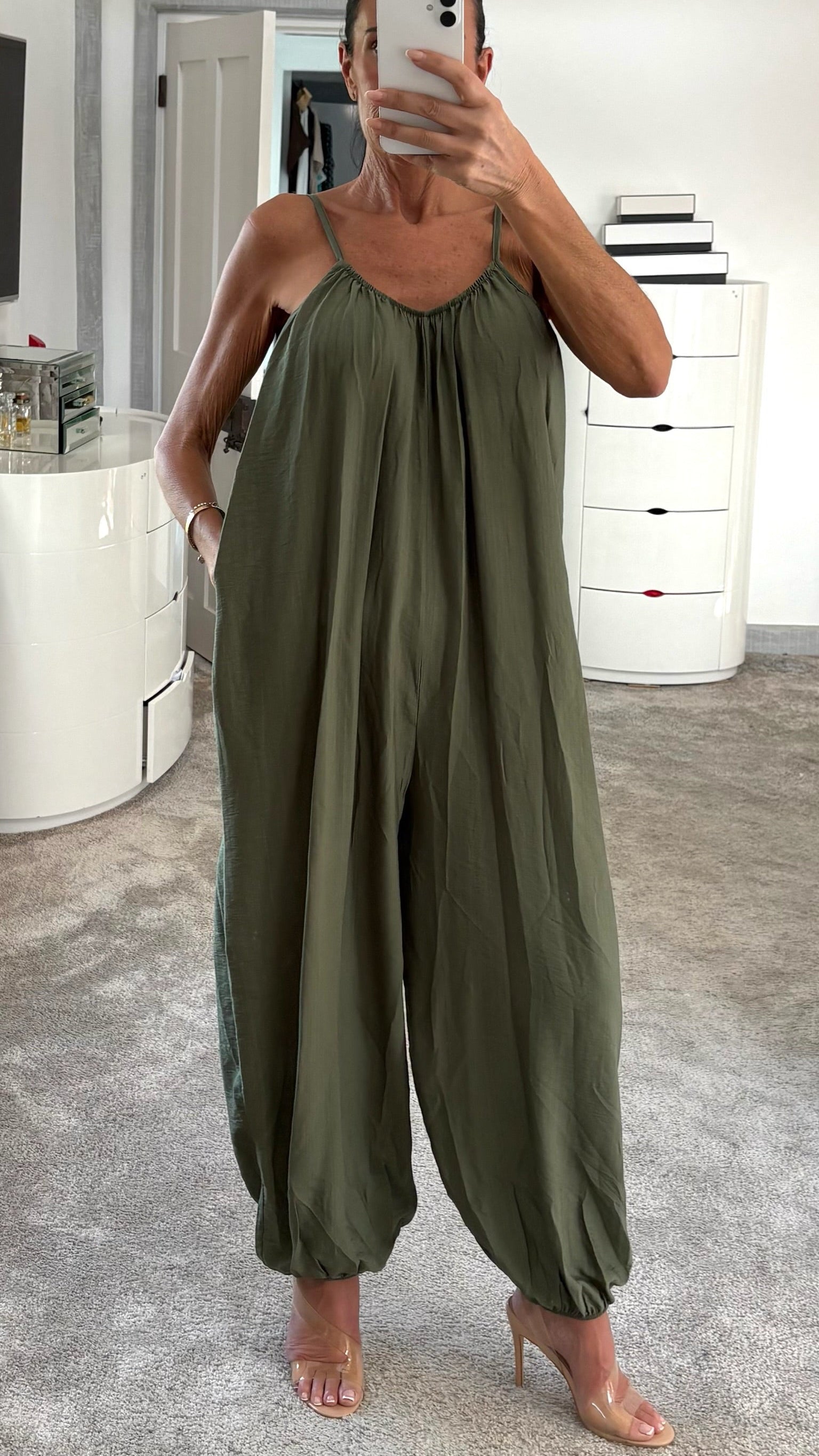 Skye Balloon Leg Jumpsuit - Khaki