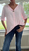 Cotton Button Detail Top - Pink