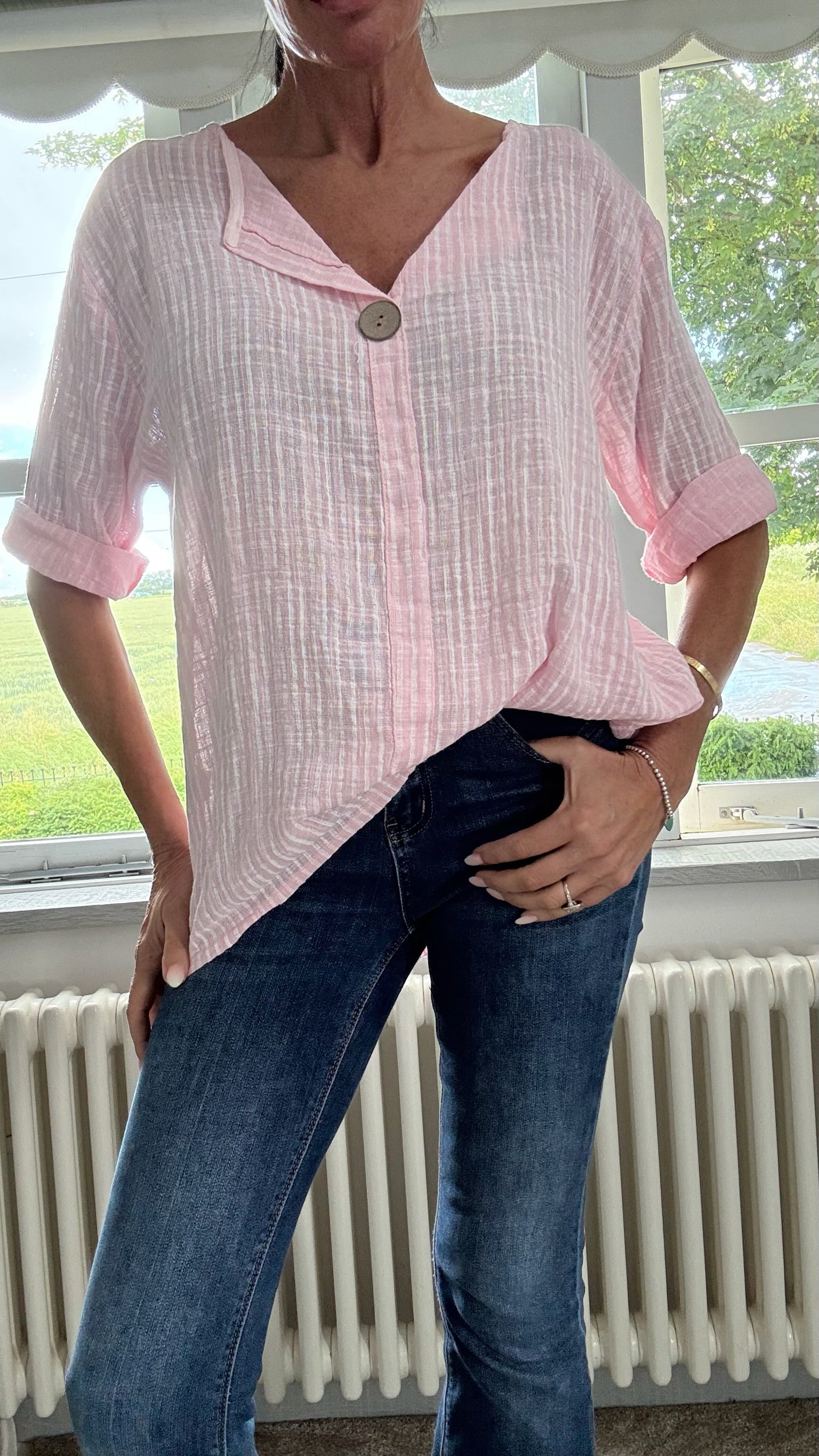 Cotton Button Detail Top - Pink