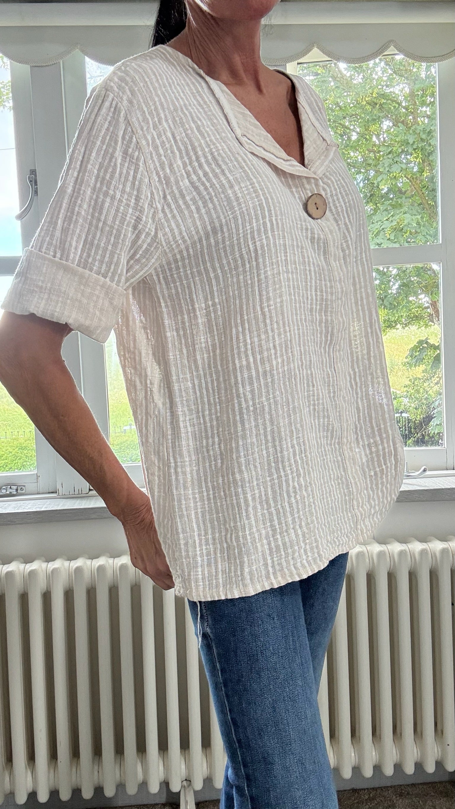 Cotton Button Detail Top - Cream