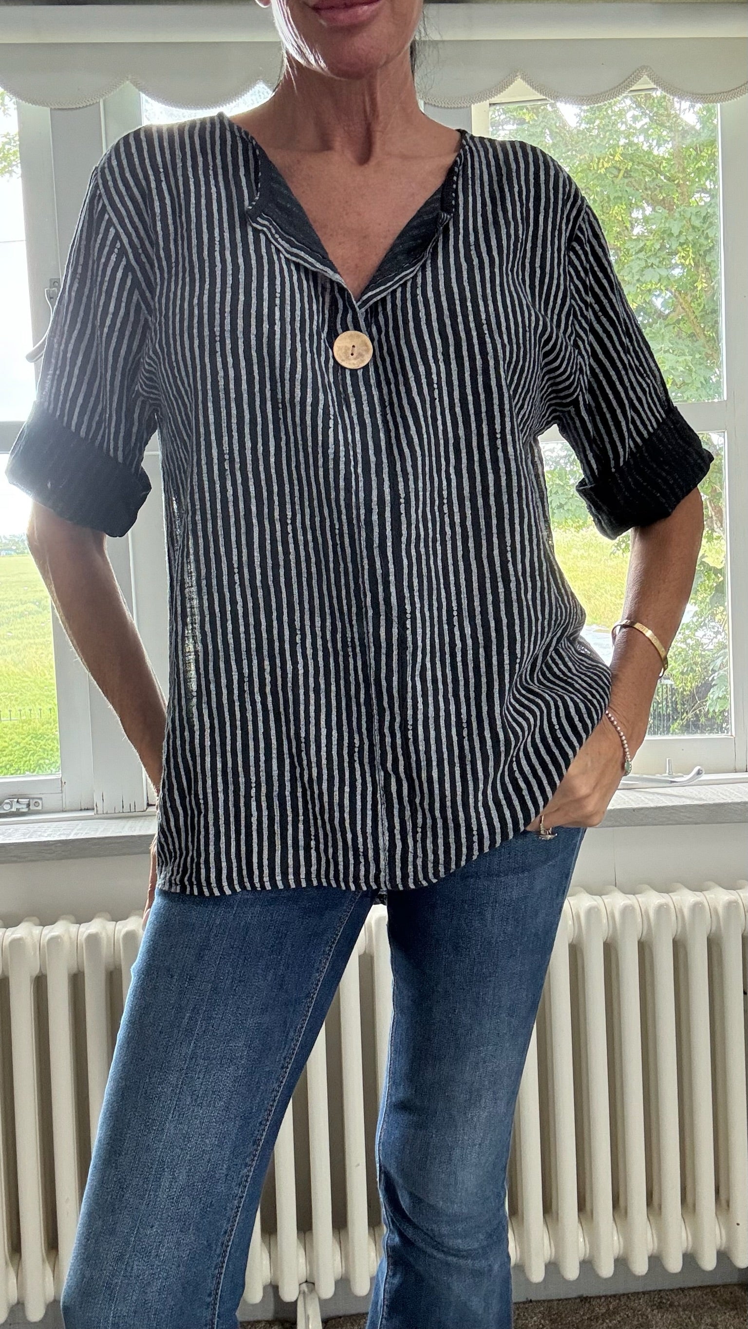 Cotton Button Detail Top - Black