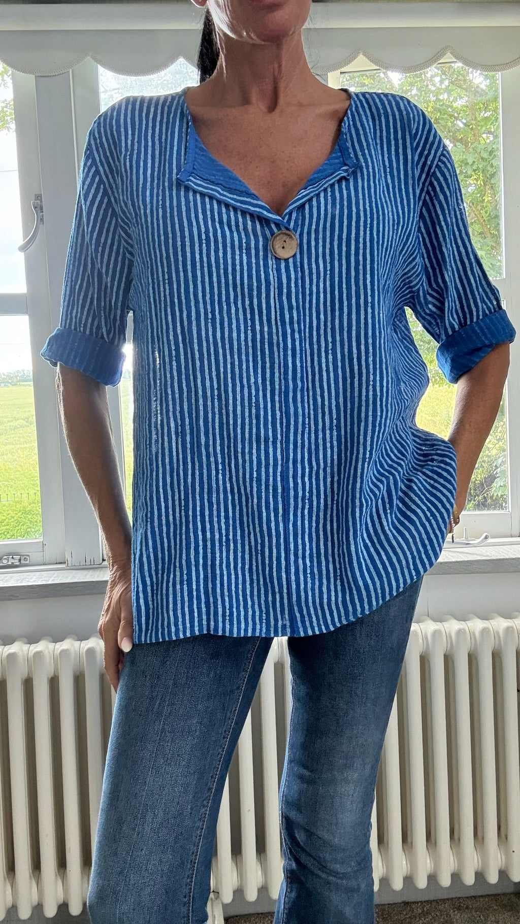 Cotton Button Detail Top - Blue