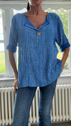 Cotton Button Detail Top - Blue