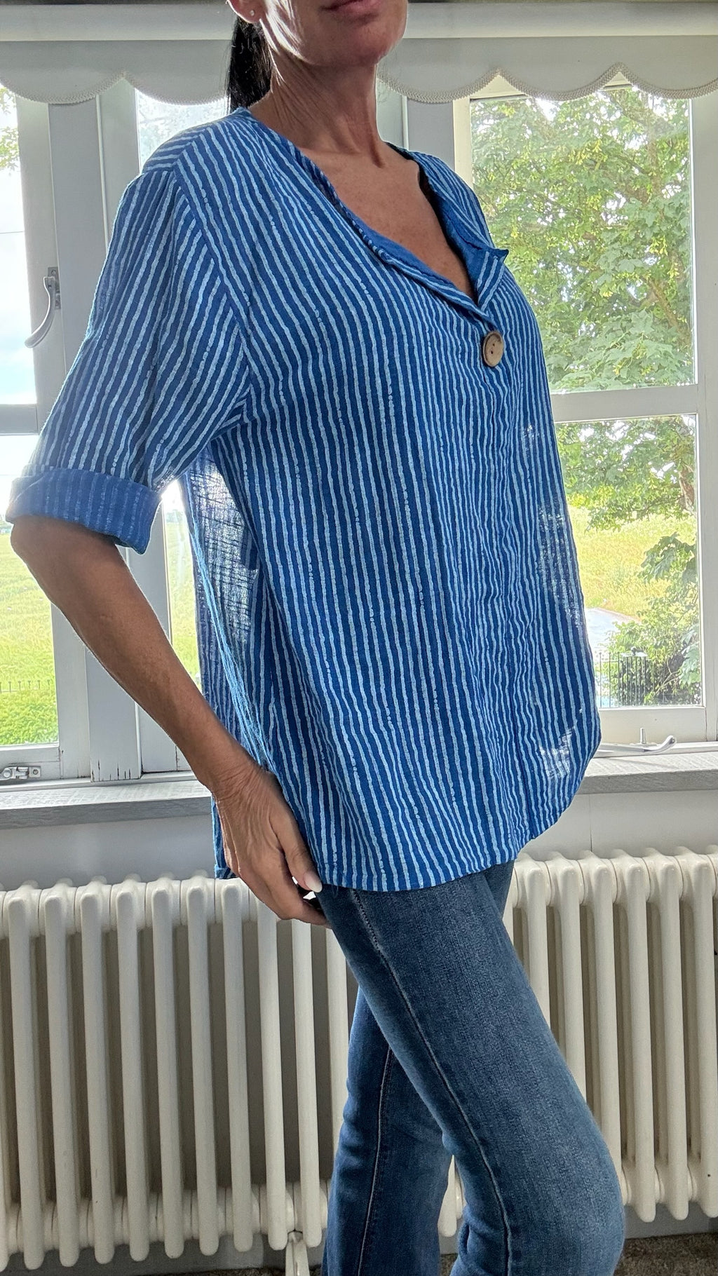 Cotton Button Detail Top - Blue