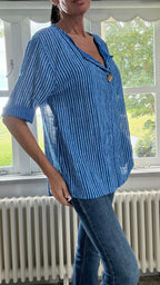 Cotton Button Detail Top - Blue