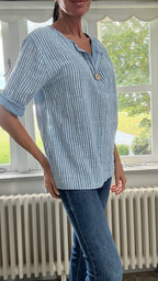 Cotton Button Detail Top - Denim Blue