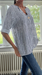 Cotton Button Detail Top - Navy/White
