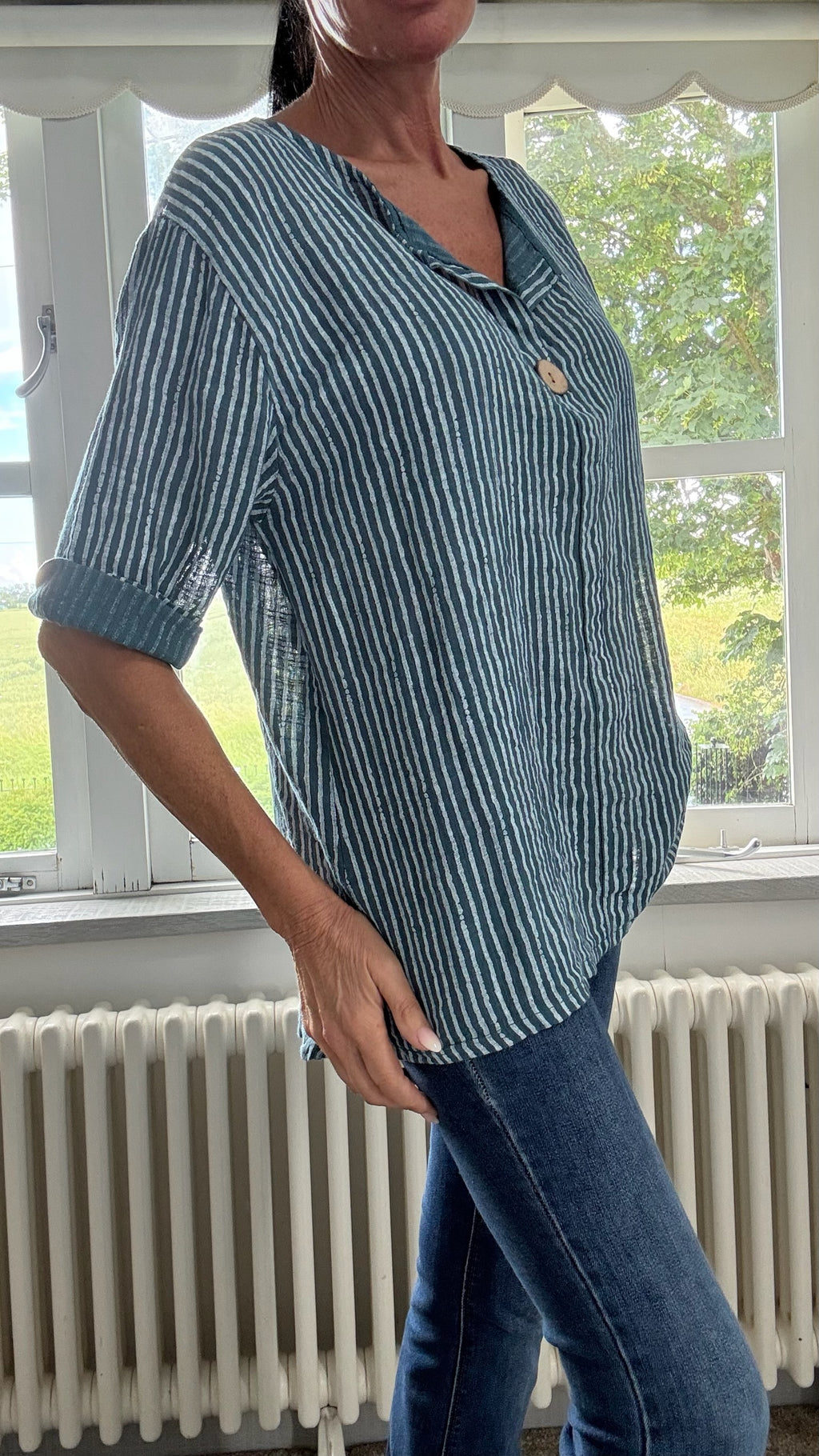 Cotton Button Detail Top - Teal