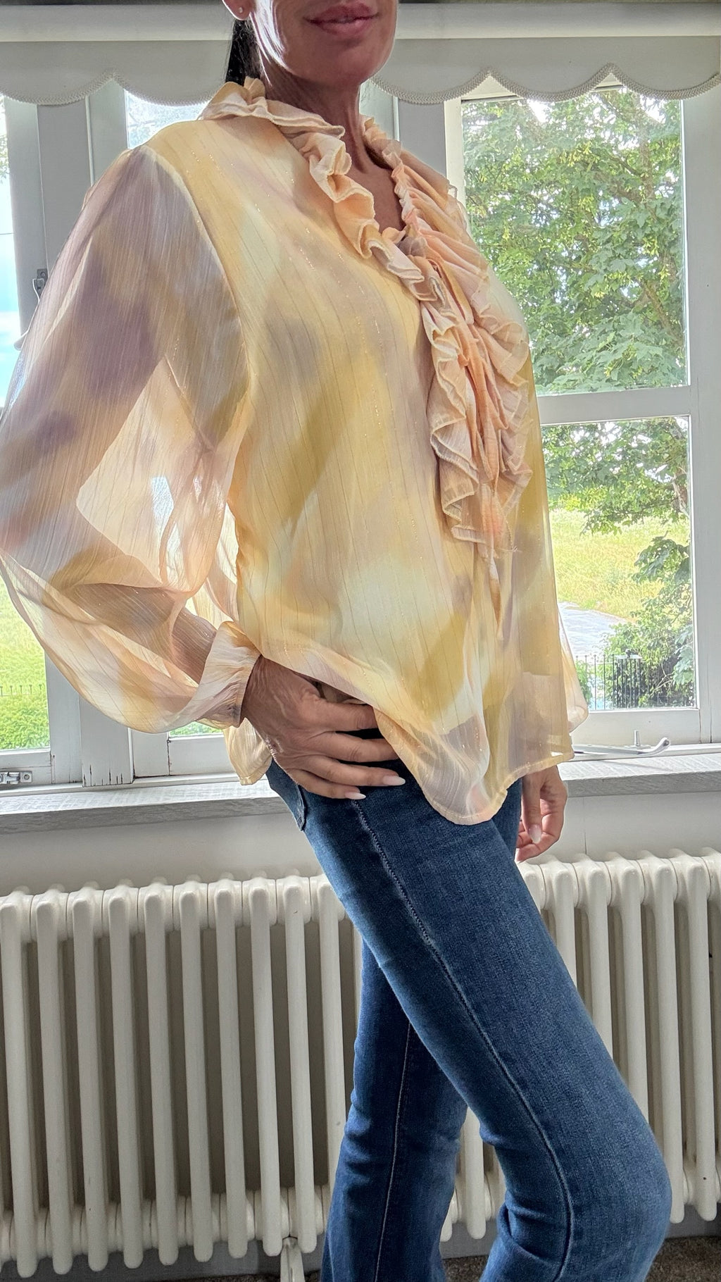 Ruffled Chiffon Blouse - Yellow
